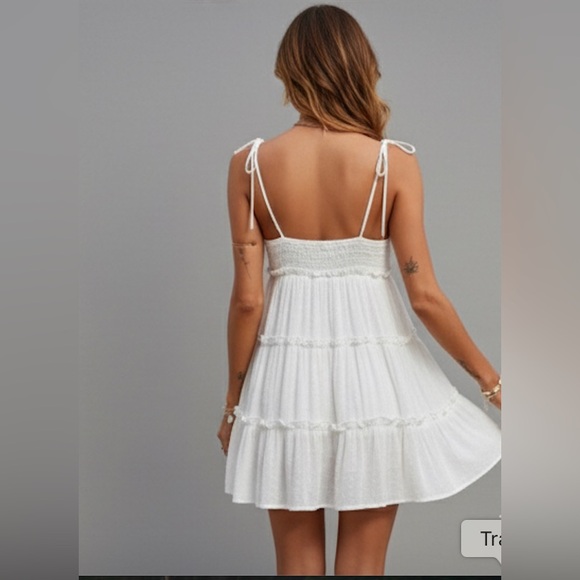 White Swiss Dot Frill Trim Cami Dress - Picture 4 of 6